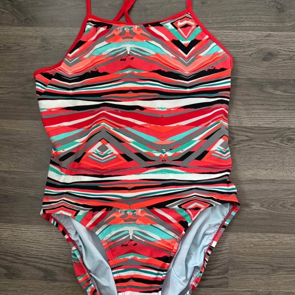 Nike Red and Black Striped Women's One Piece Swimsuit